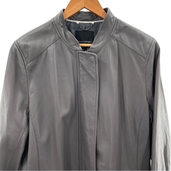 Banana Republic Soft Lamb Leather Longline Gray Sleek Leather Jacket Size XL - Picture 2 of 11